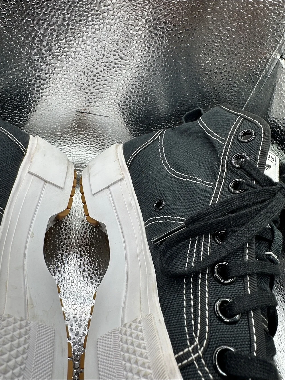 Adidas grunge Black Canvas High-Top Platform Sneakers with White Sole